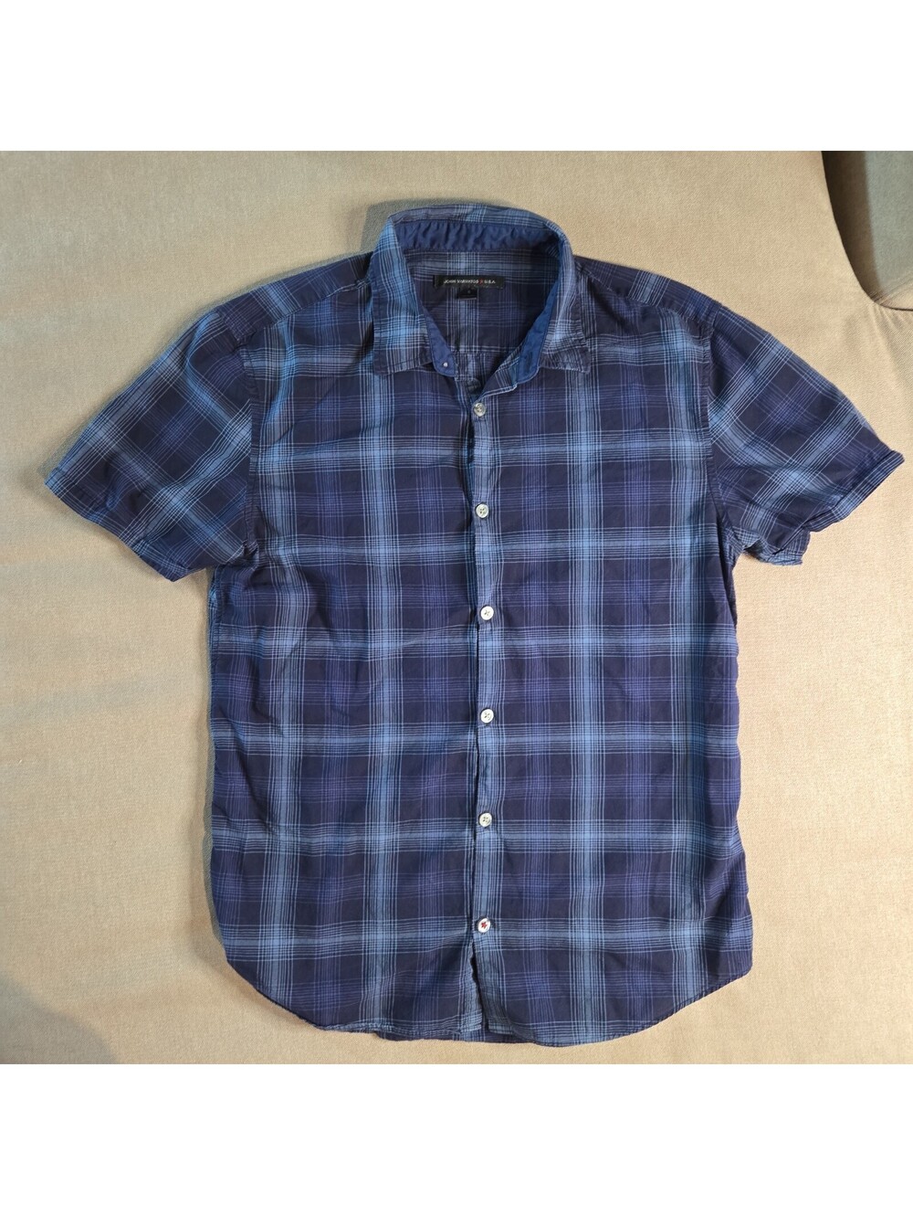 John Varvatos XL Womens Short Sleeve Button Up Shirt Blue Plaid
